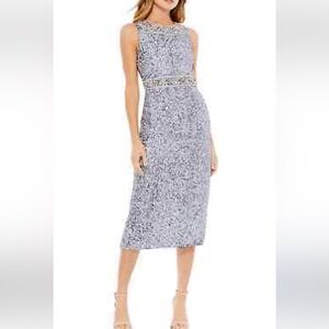 Mac duggal steel embellish sequins  sheath midi dress size 14 cocktail wedding